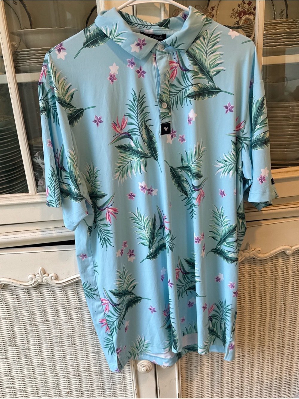 Bad Birdie Shirt Adult Small Blue Polo Floral Colorful Golf Performance Mens Xl